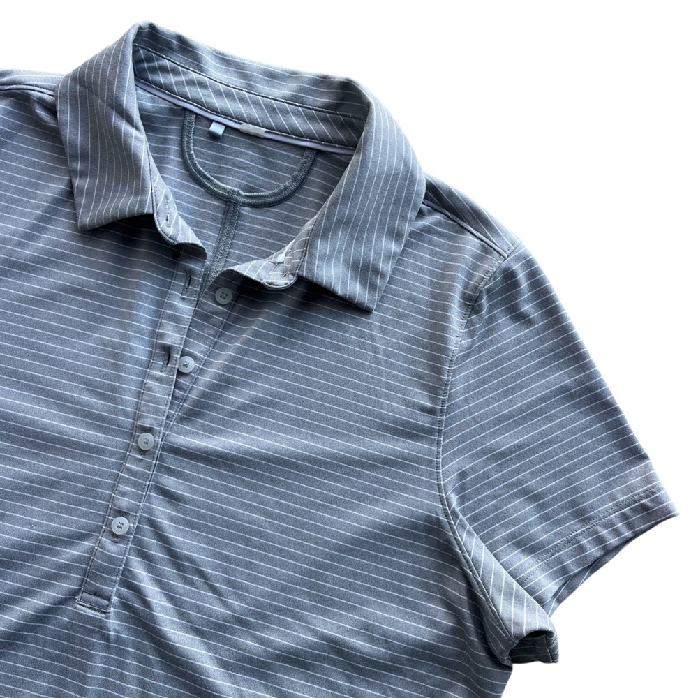 Under Armour Heatgear Women Grey White Stripe Golf Performance Fitted Polo Shirt